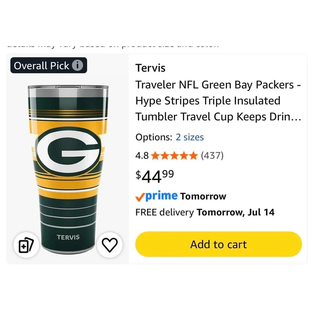 Tervis NFL Green Bay Packers Hype Stripes 30oz Stainless Steel Tumbler Cup Lid